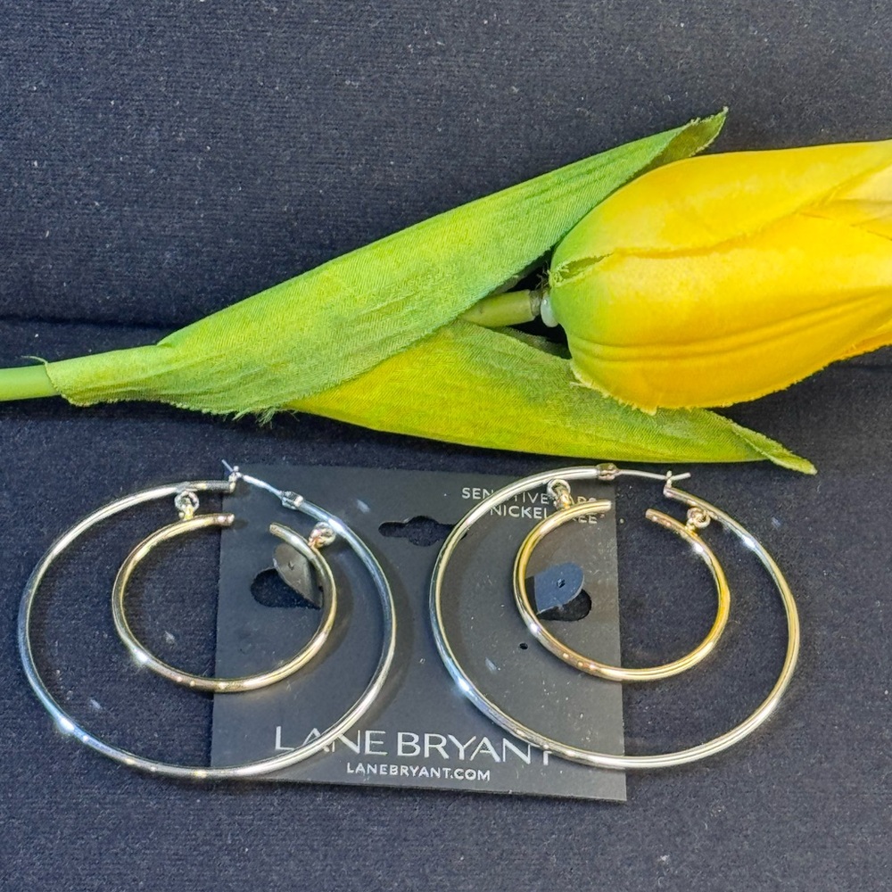Lane Bryant Silver and Gold Double Hoop Earrings 2.25 inch
